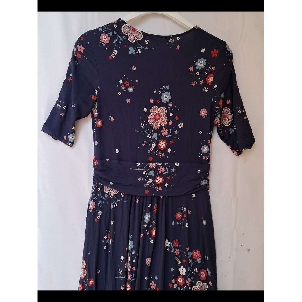 Boden Navy Floral Faux Wrap Midi Dress Short Sleeve Pockets Blue Red US 4L - Picture 12 of 16